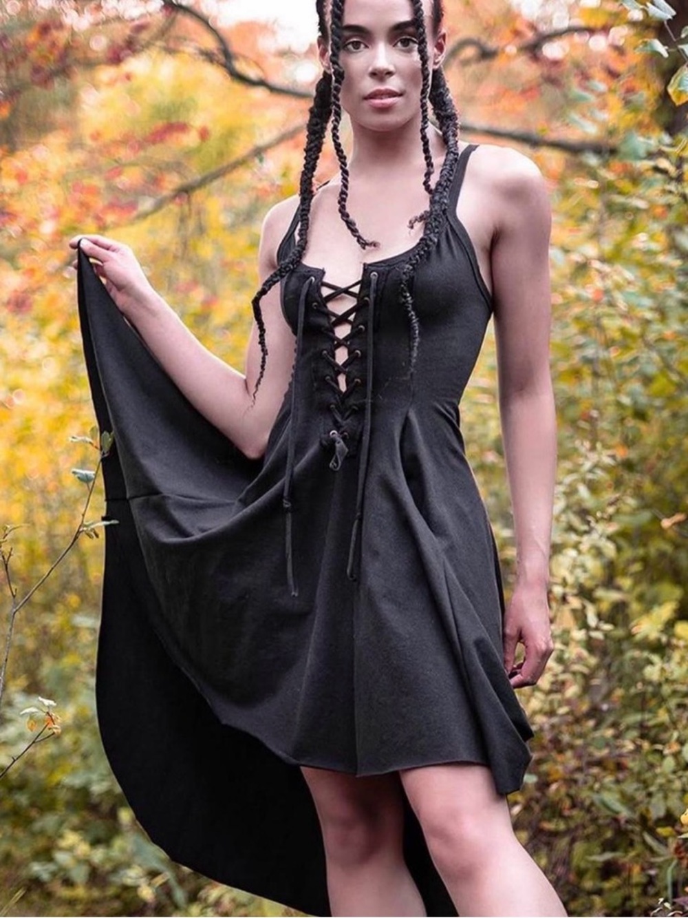 Black Lace-Up High-Low Dress with Adjustable Ties